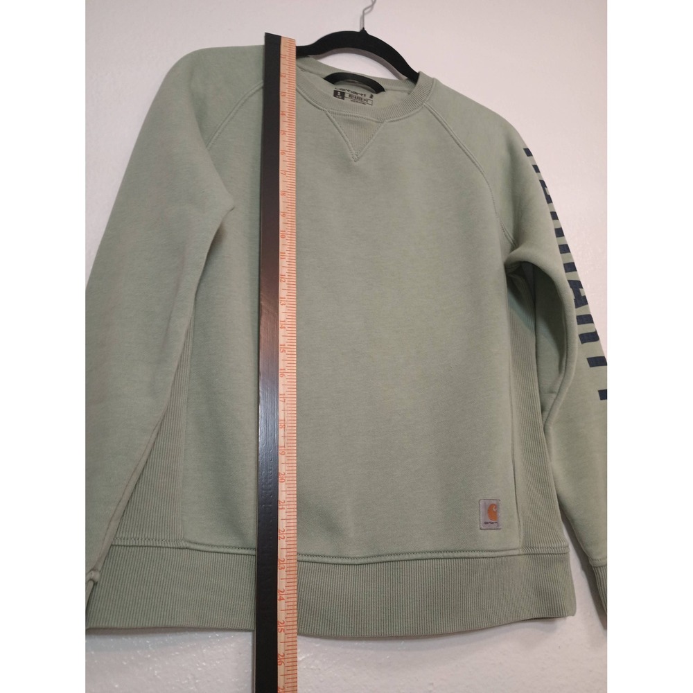 Carhartt Womens Relaxed Fit Sage Green Graphic Sleeve Sweatshirt Small S 4-6 - Picture 3 of 6